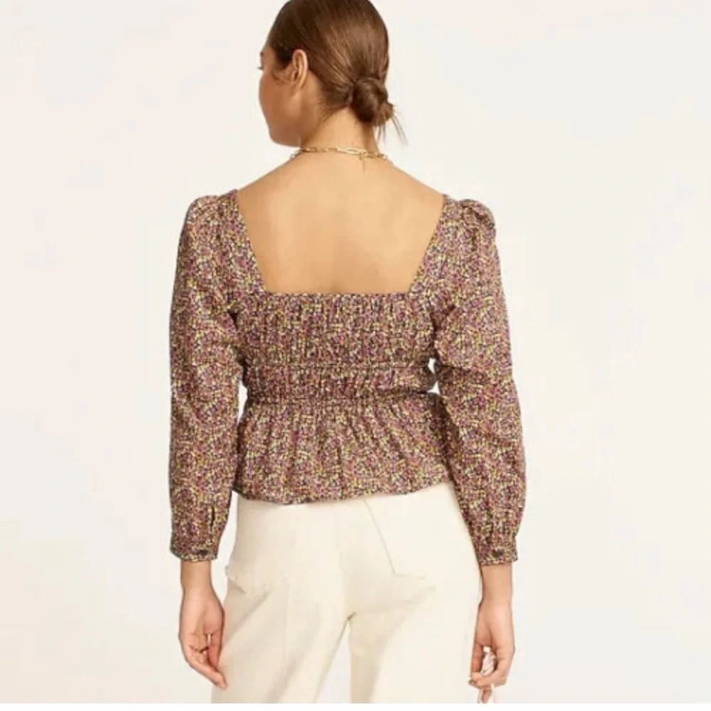 J. Crew Liberty Busy Izzy print Cinched-waist Smocked Square-Neck Blouse Size 14 - Picture 4 of 13